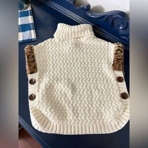 Aspen Kids Girls sweater cable knit faux fur accent top cape vest size 2T